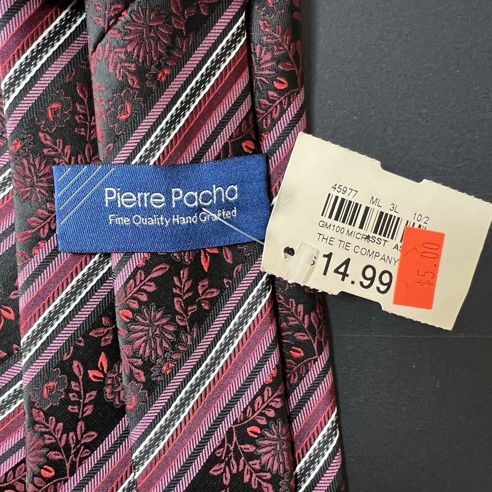 Vintage Pierre Pacha Men's Necktie Floral Print Burgundy NWT Preppy Formal - Picture 3 of 4